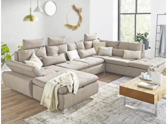 Sedacia súprava Madeira 3A, svetlo béžová látka, tvar pravé U