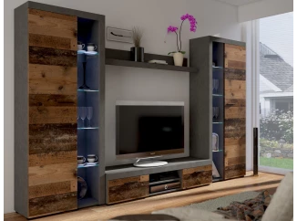 Obývacia stena Flamenco XL, vintage optika kovu/dreva
