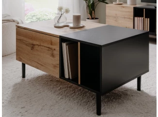 Konferenčný stolík s úložným priestorom Lona, dub artisan/čierny