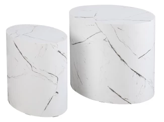 Súprava oválnych stolíkov Alvo, imitácia biely mramor, 2 ks