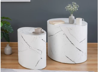 Súprava oválnych stolíkov Alvo, imitácia biely mramor, 2 ks