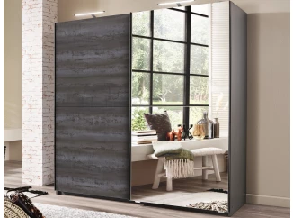 Šatníková skriňa so zrkadlom Herne, grafit / šedá oceľ