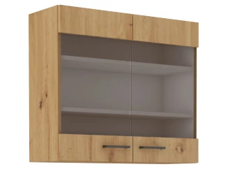 Horná presklená kuchynská skrinka Modena, 80 cm, dub artisan