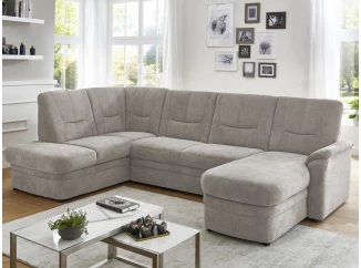 Sedacia súprava Skin, svetlo béžová látka, tvar U, bez funkcií