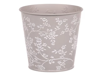 Obal na kvetináč šedý s bielymi ružami, 15,7 cm