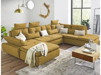 Sedacia súprava Madeira 3A, horčicová žltá látka, tvar pravé U