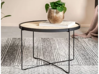 Okrúhly konferenčný stolík Liam, čierny/ratan