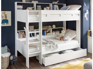 Dvojposchodová posteľ s regálom Jusa 90x200 cm, biela
