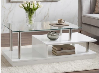 Konferenčný stolík Memphis, lesklý biely