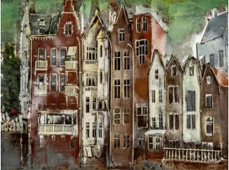 Kovový obraz na stenu Domy 80x60 cm, vintage