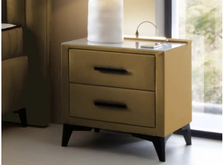 Nočný stolík s 2 zásuvkami Joy, horčicovo žltá látka