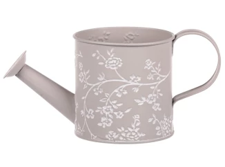 Obal na kvetináč tvar krhla, šedý s bielymi ružami