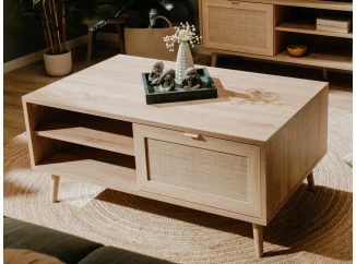 Úložný konferenčný stolík Bali, dub sonoma/výplet