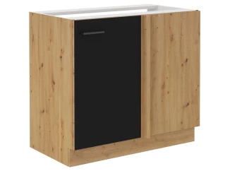 Dolná rohová kuchynská skrinka Modena, 90 cm, dub artisan/čierna