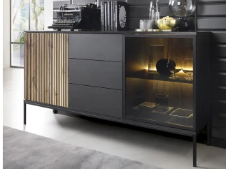 Komoda so zásuvkami Sento, čierna/dub wotan, s osvetlením