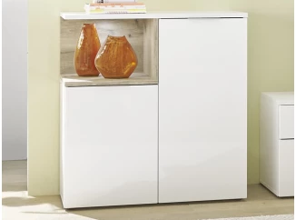 Skrinka s osvetlením Beatrix, biela lesk/dub viking