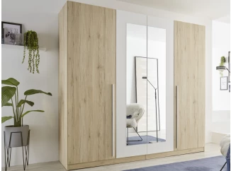 Šatníková skriňa so zrkadlom Cano, 228 cm, dub san remo/biela