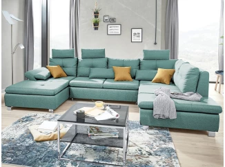 Sedacia súprava Madeira 3A, mentolovo zelená látka, tvar pravé U