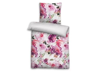 Obliečky Rosa, bavlnený satén, ružové kvetinové
