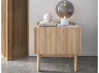 Nočný stolík Boho, dub riviéra/biely mramor
