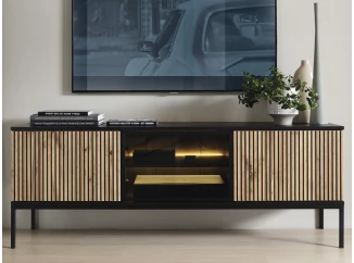 TV skrinka Sento, čierna/dub wotan, s osvetlením