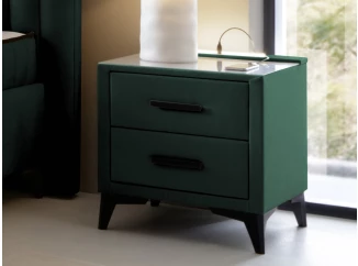 Nočný stolík s 2 zásuvkami Joy, tmavo zelená látka