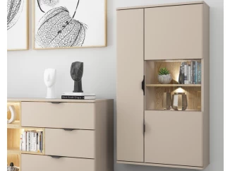 Závesná vitrína Avola, béžová kašmír/dub cremona