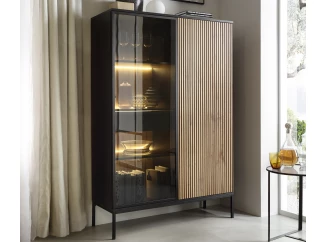 Vitrína Sento, čierna/dub wotan, s osvetlením