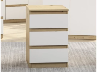 Skrinka/vysoký nočný stolík Carlos 40 cm, dub artisan/biela, 3 zásuvky