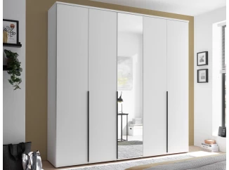 Šatníková skriňa so zrkadlom Kevo, 225 cm, biela