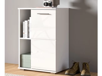 Skrinka s priehradkami/botník Prego, 55 cm, biela lesk