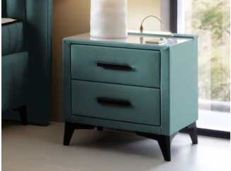 Nočný stolík s 2 zásuvkami Joy, modrozelená aqua látka
