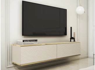 Závesná TV skrinka Orfeo, 135 cm, béžová štruktúra/zlatá