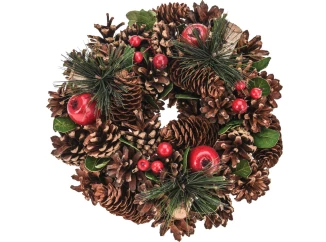 Vianočný veniec (mix) 25 cm, prírodný/zasnežený