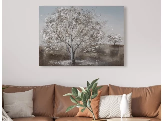 Ručne maľovaný obraz Zasnežený strom 100x70 cm, 3D štruktúra