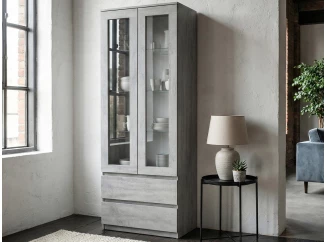 Vysoká vitrína Carlos, šedý betón, šírka 70 cm