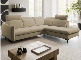 Rohová sedacia súprava Glow, svetlo hnedá látka, pravý roh