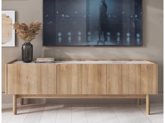 TV skrinka Boho, dub riviéra/biely mramor