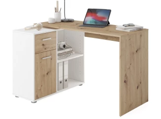Písací stôl s regálom Albrecht, dub artisan/biela