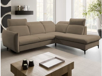 Rohová sedacia súprava Glow, stredne hnedá látka, pravý roh