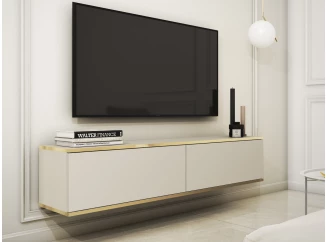 Závesná TV skrinka Orfeo, 135 cm, béžová/zlatá