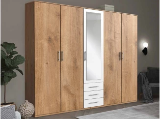 Šatníková skriňa Ben, 225 cm, doskový dub/biela