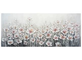 Ručne maľovaný obraz Biele kvety 140x60 cm, olejomaľba
