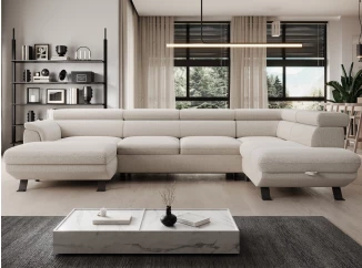 Sedacia súprava Raven XL, krémová látka, tvar pravé U