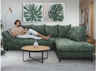 Rohová sedačka Kati, šedo-zelená látka, pravý roh