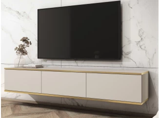Závesná TV skrinka Orfeo, 175 cm, béžová/zlatá