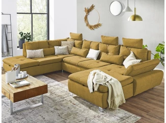 Sedacia súprava Madeira 3B, horčicová žltá látka, tvar ľavé U