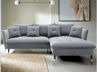 Rohová sedacia súprava Glam, svetlo šedá látka, pravý roh