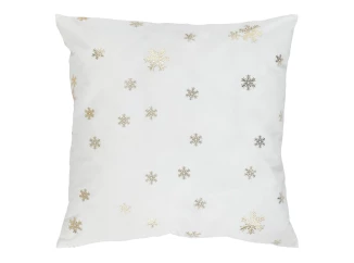 Vianočný dekoračný vankúš Zlaté vločky 45x45 cm, biely