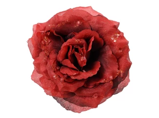 Vianočná ozdoba Kvet ruže, červená s trblietkami